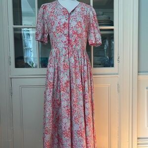 Laura Ashley True Vintage Cotton Floral Prairie Tea Dress US 14 UK 16 EU 42 Rare